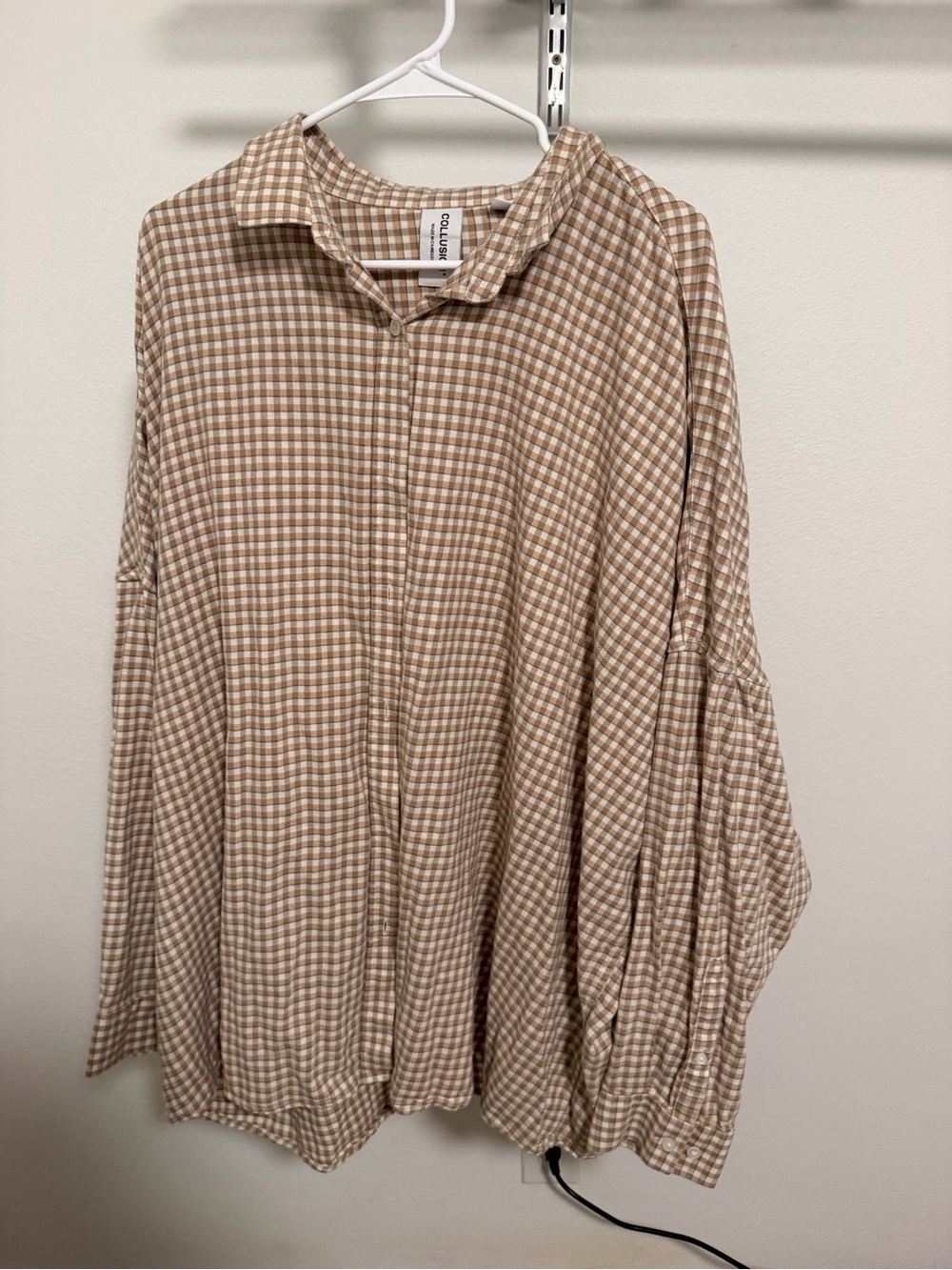 ASOS Beige and White Gingham Button-Down Shirt